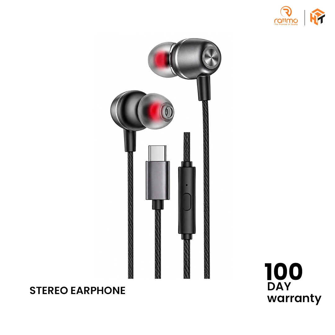 RAIIMO R-13 Type-C Extra Bass Wired Earphone RAIIMO R-13 Type-C Wired Earphone with 14mm Driver and Microphone